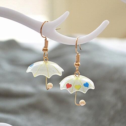 Mini Creative Colorful Lovely Little Umbrella Drop Earrings for Women Girls Fashion Ethnic Style Transparent Dangle Earrings