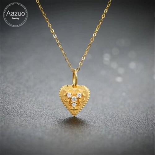 Aazuo Real 18K Yellow Gold Real Diamonds IJ SI Micro Pave Originality Leaf Free Pendent Necklace gifted for Women Party Au750