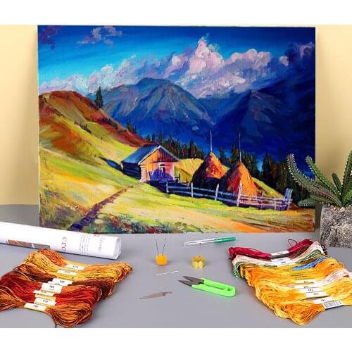 Landscape After The Rain Printed 11CT Cross-Stitch Full Kit Embroidery DMC Threads Handicraft Needlework Painting Design