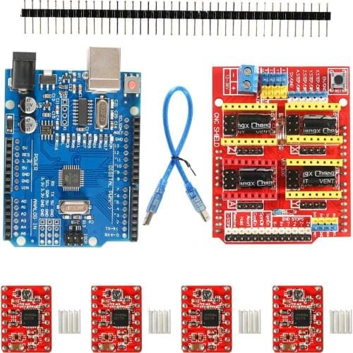 CNC Shield Expansion Board V3.0 +UNO R3 Board + A4988 Stepper Motor Driver with Heatsink for Arduino Kits K75 3D Printer