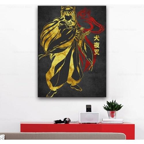 Inuyasha manga golden poster Poster Canvas Wall Art Decoration prints for living Kid Children room Home bedroom decor painting