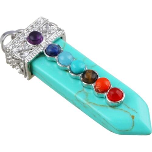 SUNYIK Green Howlite Stone Sword Taper Healing Chakra Pendulum Pendant Fit Necklace For Punk Personlity Mens Gift (Free Chain)