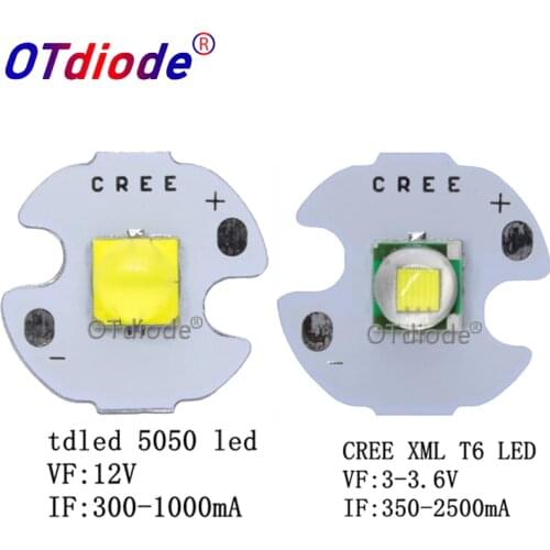 1PCS CREE XML XM-L T6 LED U2 10W Cold White Warm White Blue UV High Power LED Emitter Diode with 14mm 16mm 20mm 25mm PCB for DIY