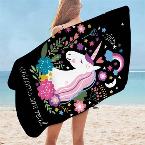 Cartoon Unicorn Kids Bath Towel Soft Microfiber Beach Towel for Kids Girl Woman Floral Purple Picnic Mat 75x150 Thin Blanket