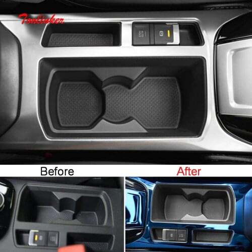 Tonlinker Interior Water cup holder Cover sticker for Volkswagen T-ROC 2018-19 Car styling 4 PCS Stainless steel Cover sticker
