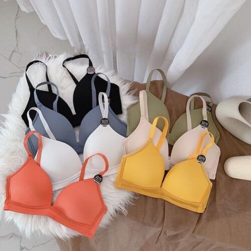 Wasteheart Women Fashion Yellow Sexy Lingerie Wireless Bra Sets One-Piece Cotton Panties Briefs Women Underwear Lovely A B