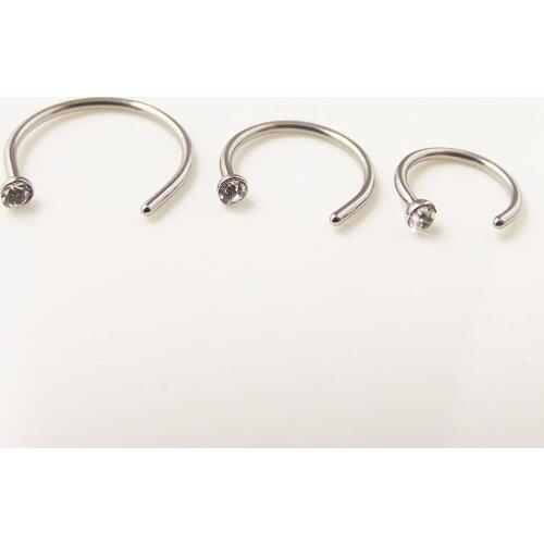 2 Pieces Silver Medical Nostril CZ Clear Crystal Heart Hoop Nose Ring Clip on Body Piercing Jewelry For Women