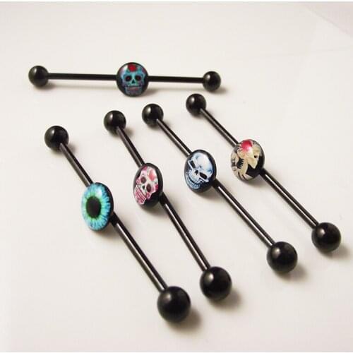 1Piece Surgical Stainless Steel 14G 1.6x38x5mm Punk EyeSkull Industrial Barbell Skulls Tongue Ring Ear Body Piercing Jewelry
