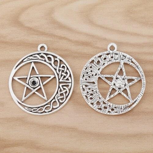 10 Pieces Silver Color Celtics Knot Pentagram Pentacle Charms Pendants for Necklace Jewellery Making Findings 30x30mm