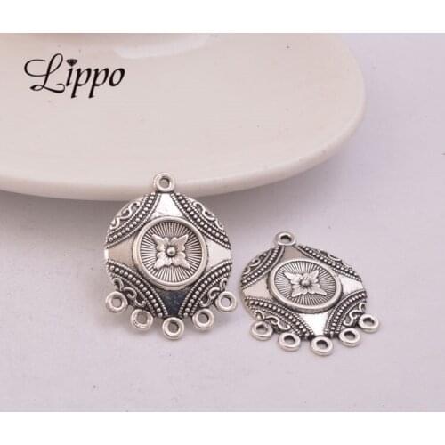 12pcs Zinc Alloy Antique Silver Round Earring Connector Matel Pendant Jewelry Connector Accessories