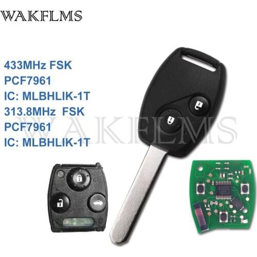 2 Button Remote Key 313.8MHz 433MHz For Honda CRV Civic Jazz 2006-2011 ID46 Chip With Uncut Blade MLBHLIK-1T