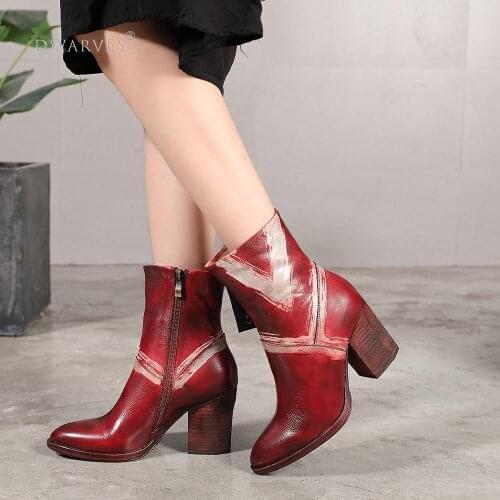 2020 Designer Boots Handmade Leather Short Boot Red Sexy High Heels Pointed Toe