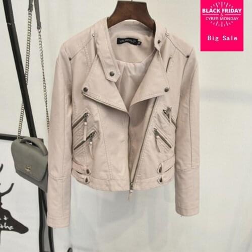 2020 autumn Fashion brand Good Quality pink black leather jacket Ladies Street style zipper short PU Leather Jacket wj1196