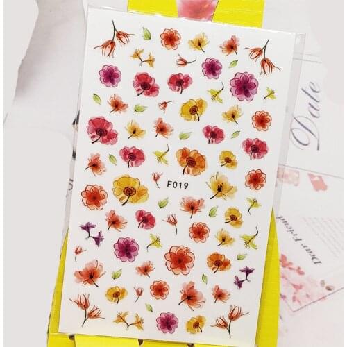 3D Stickers for Nails Red Yellow Flower Designs Nail Art Decorations Foil Decals Wraps Manicure Accessories Decoraciones
