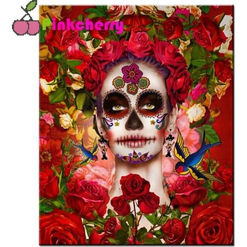 5D DIY Diamond Painting Skull Tattoo Woman Square Round Diamond Embroidery Flowers Cross Stitch Mosaic Craft Kits k943