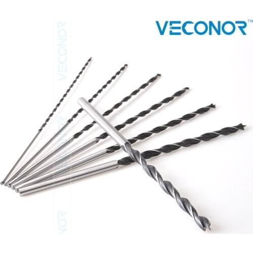 VECONOR 7pcs Extra Long 300mm Brad Point Wood Twist Drill Bit Set 4~12mm for Woodworking Tools