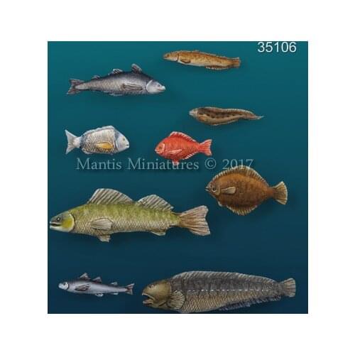 9PSC 1/35 Scale Fish Animals Set Miniatures Sand Table Model of the Scene Unpainted Resin Model Building Kit Figure
