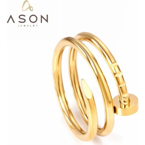 ASONSTEEL Gold Color Size 6-9 Nail Ring 316L Stainless Steel Ring for Women Men Fashion Jewelry Accessories Party Gift