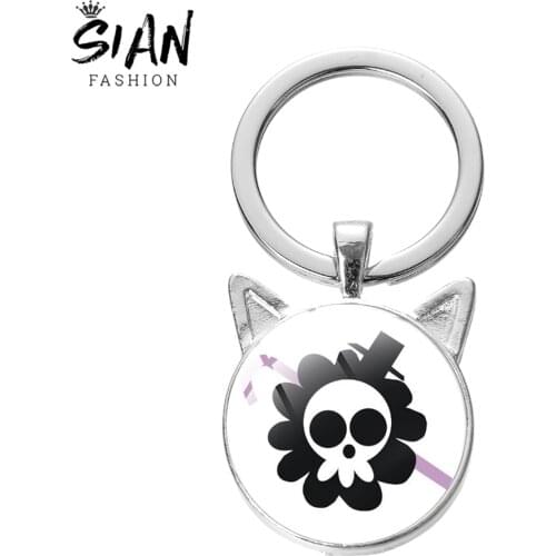 SIAN Soul Eater Anime Cartoon Boy Girl Keychain Cute Cat Ear Shape Key Accessories Glass Metal Keyring Fashion Gift For Child