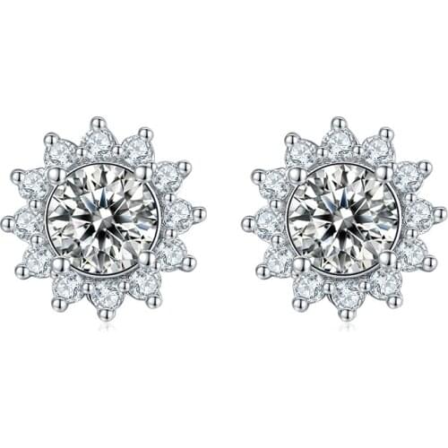 BOEYCJR 925 Silver Sunflower F color 0.5ct Moissanite VVS Fine Jewelry Diamond Stud Earring for Women