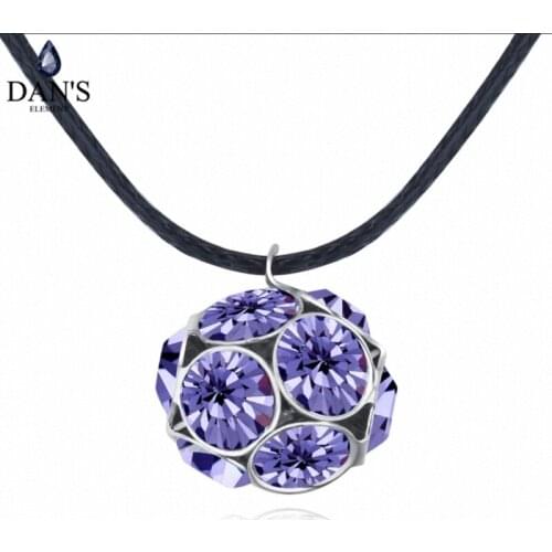 DANS Element Real Austrian Crystals Leather Chain Crystal luckly Ball Pendant Choker Necklace For Women Valentines Gift 126870