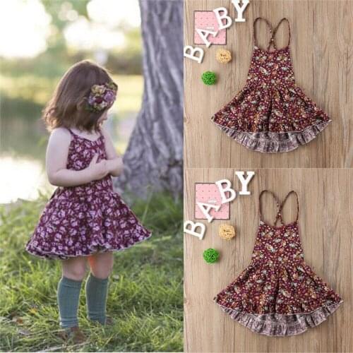 Floral 2020 Summer New Fashion Baby Girls Kid Sleeveless Ruffle Boho Beach Dress Short Mini Dresses Princess Tutu dress