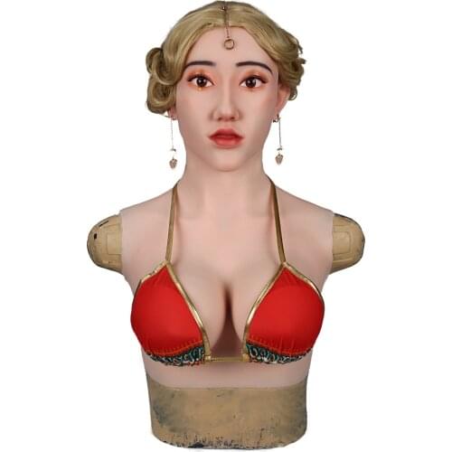 E Cup Cotton Filler Sivir Head-Mask with Breast Forms Artificial Boobs Realistic Fake Face For Transgender Crossdresser