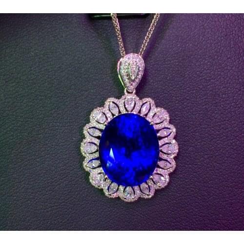 E429 Fine Jewelry Tanzania Origin Real 18K White Gold Natural Blue Tanzanite 13.8ct Diamonds Fine Chic Pendant Necklace
