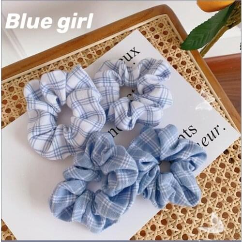 Elegant Korean Style Cute Plaid Fabric Tie Horsetail Hair Rope Large Intestine Circle Headdress Hair Accessories for Women 2021