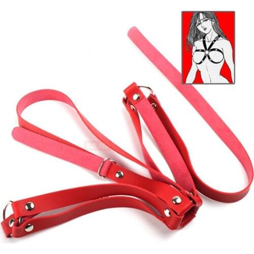 Womens Real Leather Bra Strappy Punk Gothic Roleplay Costume Clubwear Adjustable Chest Bust Harness Belt With Metal O-Rings