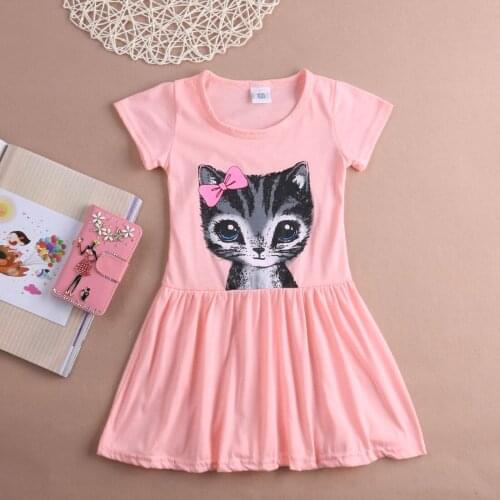 Toddler Infant Kids Baby Girls Summer Short Sleeve Cat Printing Dress Princess Party Tutu Dresses