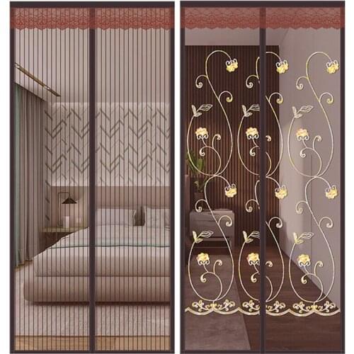 Mosquito Nets For Door Embroidery Printing Self-adhesive Magnetic Stripe Mosquito Screens Translucent