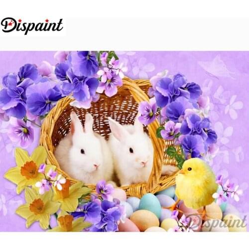 Dispaint 5D Diy Diamond Painting Cross Stitch "Animal rabbit flower" Home Decor Full Rhinestones Inlay Diamond Embroidery A26004