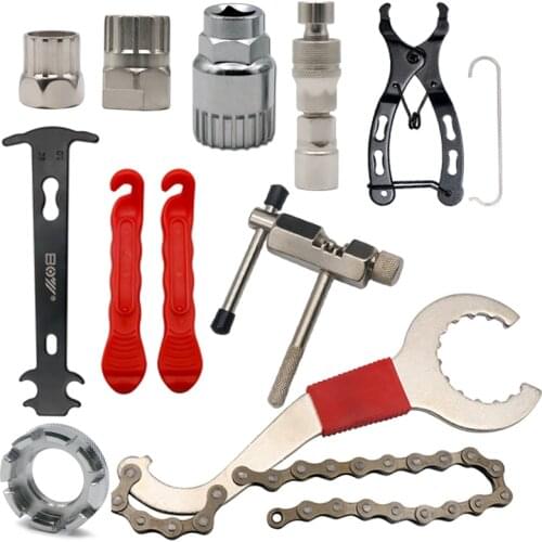Bicycle Repair Tool Kits Bike Chain Measuring Ruler Crank Puller Extractor Chain Cutter Flywheel Remover Cycling Repair Parts