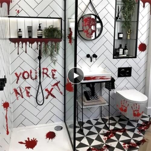 Halloween Horror Prank Stickers Halloween Bloody Footprints Skull Window Floor Decal Wall Door Tattoo Stickers Party Decorations