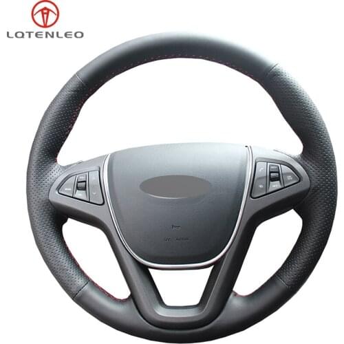 LQTENLEO Black Genuine Leather DIY Hand-stitched Car Steering Wheel Cover For Chery Tiggo 5 2014-2018 Arrizo M7 2015