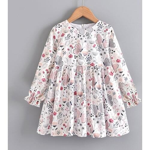 2021 Spring And Autumn New Long Sleeve Dress Butterfly Print Princess Skirt