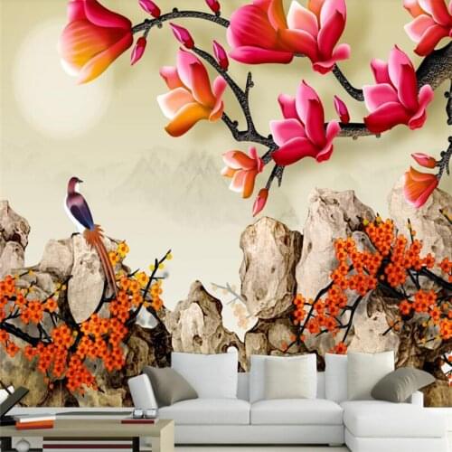 Wellyu Chinese top icing embossed flower bird stereoscopic wall custom large mural green wallpaper papel de parede