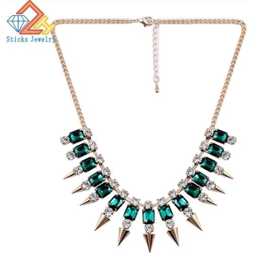 Rivet Wedding Necklace Fashion Crystal Glass Collar Choker Vintage Statement Necklace Women Maxi Necklaces Jewelry Two Color