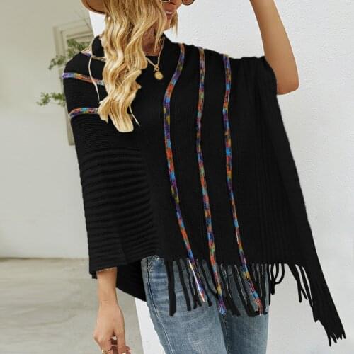 Pullover Women Knitting Poncho Capes Autumn New 2021 Female Fashion Casual Bohemian Poncho Cloak Tassel Winter Clothing #t3g