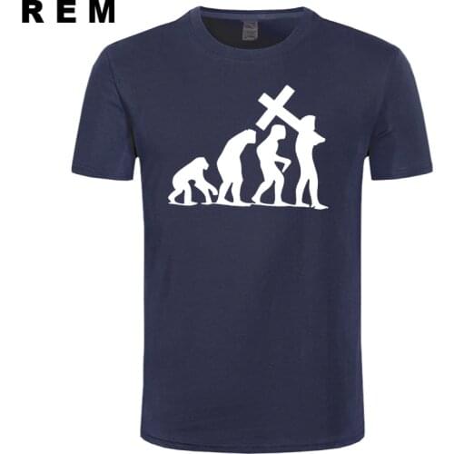REM short-Sleeve create your own shirt design Cotton Mens Evolution into religion and Christianity Round Collar Tees