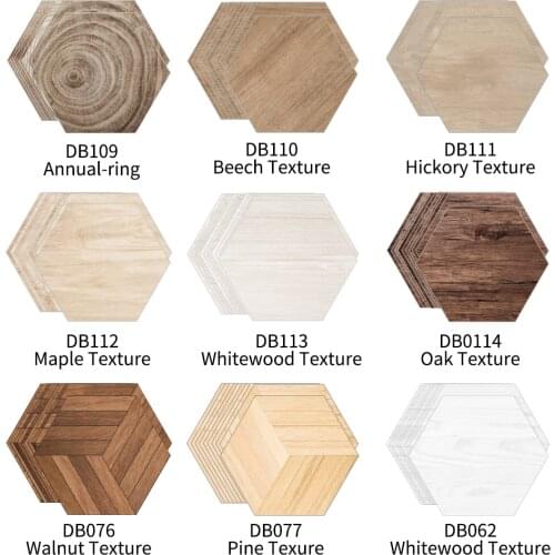 Funlife 10 Pcs Whitewood Beech Maple Oak Walnut Hickory Texture Hexagon Ground Stickers Waterproof Self-Adhesive Wall Sticker DB