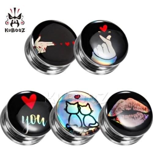 Loving Heart Logo Piercing Tunnels Expanders Earrings Sainless Steel Stud Screws Fashion Gift For Lover Pair Selling