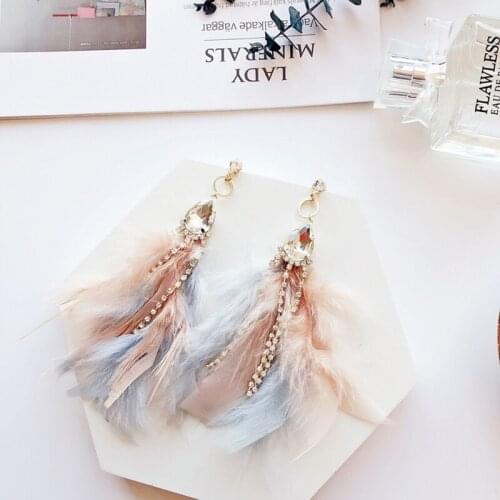 Earrings Jewelry New Arrival Elegant Colorful Feather Tassel Earrings for Women Shiny Crystal Beads Dangle Pendientes Earrings