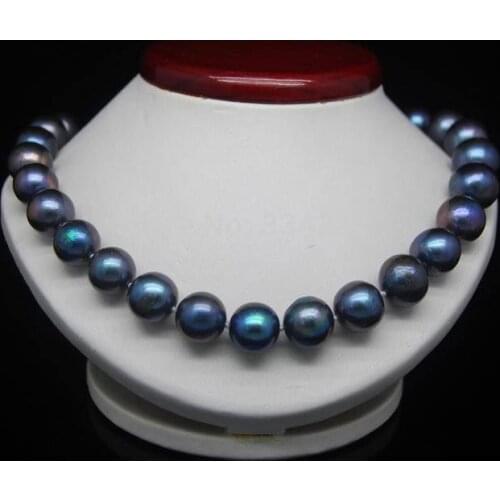 Charm accessory choker shone> AAA 10-11MM BLACK ROUND PEARL NECKLACE 18"14k/20