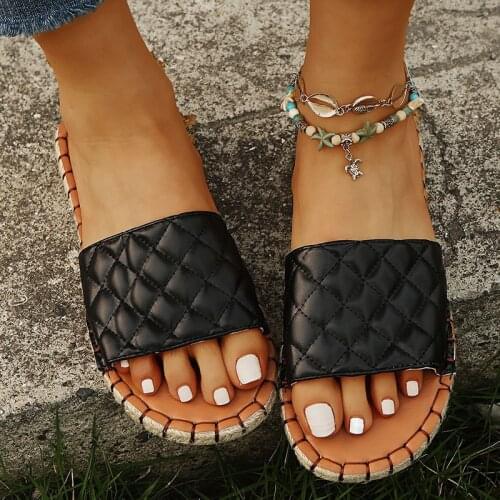 Rimocy Casual Soft Flat Beach Slippers Women Summer 2021 Plus Size Woven Low Heel Flip Flops Woman Outdoor Non Slip Slides 36-43