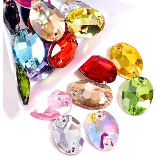 Mix Color Crystal AB Oval Shape Glass Strass Flatback Sewing Rhinestone Wedding Dress F0173