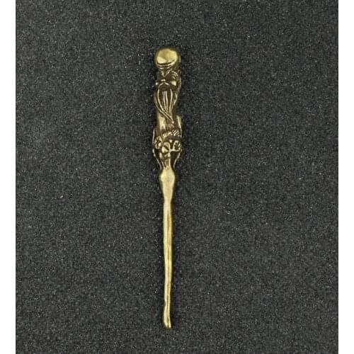 Collectable Chinese Pure Brass Carved longevity Buddha Earpick Exquisite Small Pendant Statues