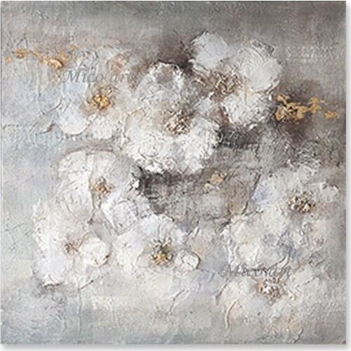 Textured Abstract White Flower Paintings Canvas Wall Art 100% Hand Pained Unframed Wall Decor Oil Painting Picture Artwork