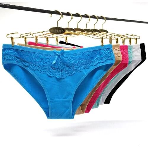 6 Pcs a Pack Lace Panties Women Bowknot Cotton Briefs Causal Breathable Candy Color Underpants For Female Sexy Lingerie Femme